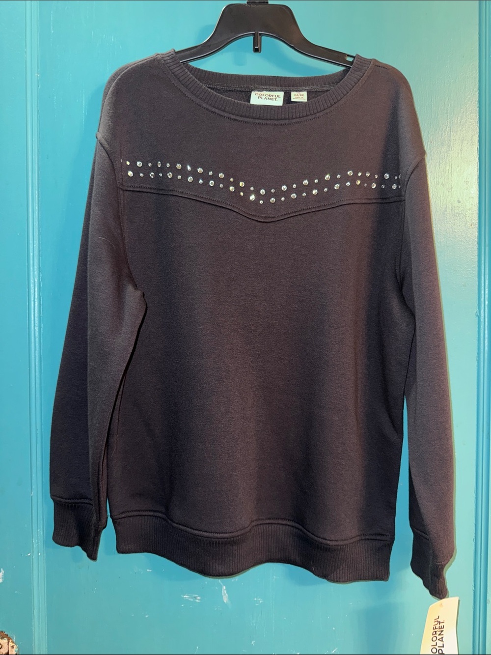 Girls' Black Rhinestone Crewneck Sweatshirt